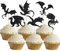 24Pcs Dragon Cupcake Toppers Glitter Dinosaur Birthday Cupcake Picks for Flying Dragon Theme Baby Shower Kids Birthday Party Cake Decorations Supplies Black