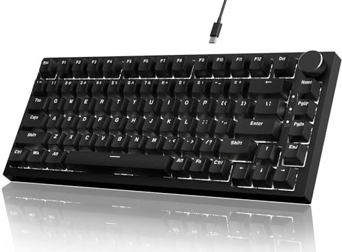 A.JAZZ AK820 Wired Mechanical Gaming Keyboard 75%,Hot Swappable,Gasket with Knob,Upgraded Socket& 5-Layer Noise Absorbing Foams,82 Keys,White LED Backlit,NKRO for PC/Win/Mac(Black/Red Switch)