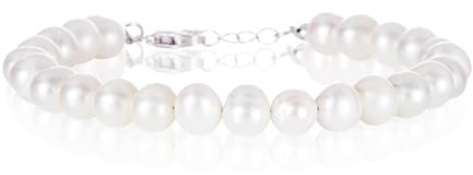 namana Bracciale da donna in argento Sterling 925, con perle d'acqua dolce, per donna e ragazza, bracciale con perle coltivate bianche da 7 mm
