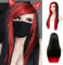 Siudus Frauen Rot und Schwarz Lange Perücke Gerade Seitenteil Gothic Hair Perücke Hitzebeständige Faserperücke für Cosplay Halloween Gebrauch