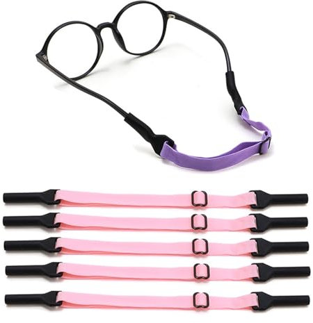 OPUGIT Lot de 5 cordons à lunettes réglables antidérapants pour lunettes de sport pour enfants - Antidérapantes - Pour garçons et filles, Rose, S
