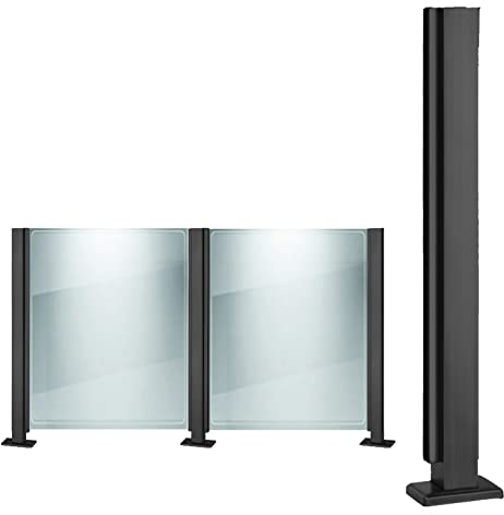 Glasbaluster-Pfostensystem, Zaunpfosten aus schwarzem Glas für 10/12 mm dicke Paneele, Geländersäule für Flur, Dachboden, Treppe (Endpfosten, 95 cm)