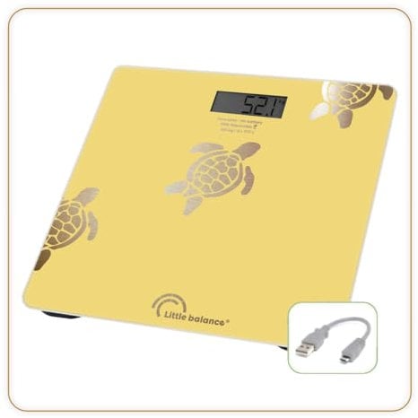 LITTLE BALANCE 8731 Sandstränden Turtles Metallic Personenwaage, ohne Batterie, USB-C, wiederaufladbar, reparierbar, 180 kg, metallisches Sandstränden Design