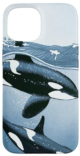 Orca-Wale schwimmen mit Ozeanwellen Natur Meereskunst Hülle für iPhone 15