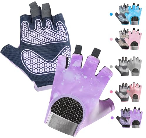 CubePlug Gants de cyclisme antidérapants demi-doigts - Paume rembourrée pour enfants unisexes - Idéal pour l'équitation, le VTT, le sport, la randonnée, l'escalade et la gym (violet, taille M)