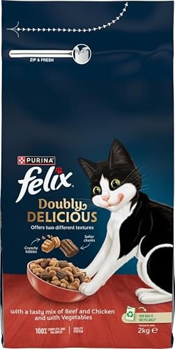 FELIX Doubly Delicious Beef Chicken & Vegetables Dry Cat Food 2kg