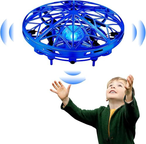 Dron UFO Para Niños, Mini Dron Con Detección Por Infrarrojos Y Luz LED, Juguete Flotante Giratorio De 360°, Adecuado Para Interiores Y Exteriores Para Niños Y Niñas De 6 A 14 Años(Azul)