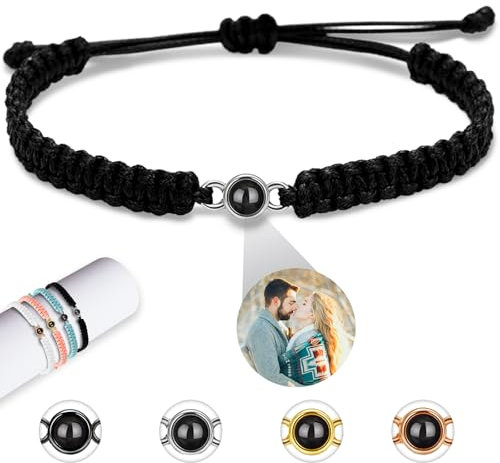 YATEDIY Custom Photo Projection Bracelet Personalized Photo Adjustable Braided Rope Bracelet With Pictures Suitable for Daily Remembrance (Black)