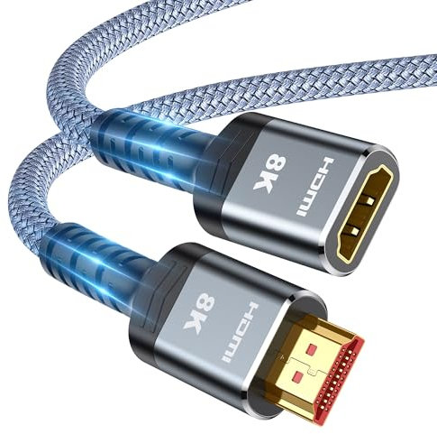 Highwings HDMI Verlängerungskabel 1M, 8K 60Hz 4K 120Hz 144Hz HDMI 2.1 Verlängerung Stecker auf Buchse 48Gbps Ultra Highspeed UHD eARC HDCP 2.3 Dynamic HDR10+ Kompatibel mit TV Stick, PS5/4 (Grau)