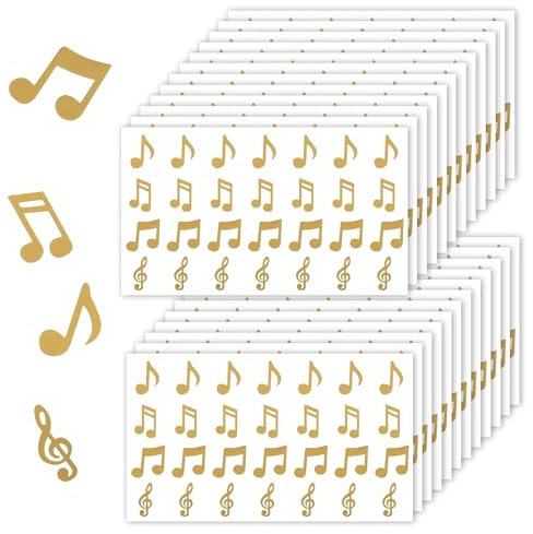 672stk Musiknoten Aufkleber, 4 Designs Wasserfeste Musiknotenaufkleber Selbstklebende Musiknotenaufkleber Perfekte Dekoration für Umschläge Notizbücher Grußkarten(Gold)