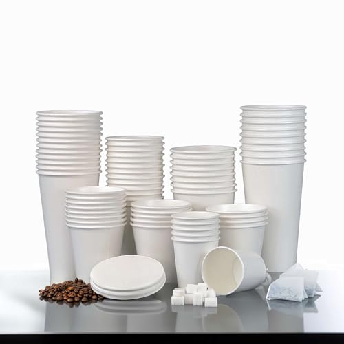 Nicoman Single Wall White Paper Cups for Hot & Cold Drinks Premium Disposable Coffee Tea Paper Cups, Perfect for Your Home, Café, Work, Parties or Outdoors - 22oz (200 Cups)