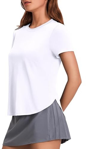 PINSPARK Sportshirt Damen Kurzarm Sport T-Shirt UPF 50+ Sonnenschutz Shirt Schnelltrocknend UV Shirt Laufshirt Seite Split Funktionsshirt Fitness Sport Oberteile XL Weiß