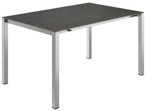 OUTLIV. Ausziehtisch Edelstahl-Gestell und Glasplatte mit Keramikbeschichtung, pflegeleicht, witterungsbeständig, 140-210x70x75 cm, Silber/Dunkelgrau