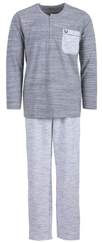 Henry Terre Herren Kuscheliger Hausanzug Langarm - Unifarben Set Baumwollmix M - 2XL, Farbe:hellgrau, Größe:M