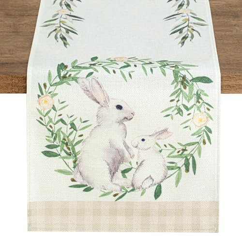 QINJIEJIE Ostern Linen Tischläufer Oster Hase Blume Table Runner Ostern Deko Tischläufer Frühling Abwaschbar Tisch Läufer für Ostern Party Zuhause Küche Esstisch Festival Dekoration 180x35cm