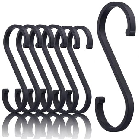 Ruimooto S Haken, 12 Stück S-Haken Aluminium, Durchmesser Bis 32mm S-Förmige Haken, für Küche Garderobe Klein Büro Küche Badezimmer Schlafzimmer, Sparen Sie Viel Platz (Schwarz)