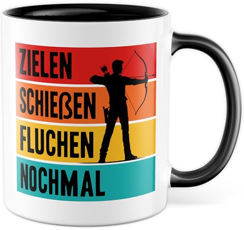 Tasse Jäger Geschenk ZIELEN SCHIEßEN FLUCHEN NOCHMAL, Kaffeetasse Jagd Sport, Geschenkidee für Jäger Schützen, lustiger Kaffee-Becher