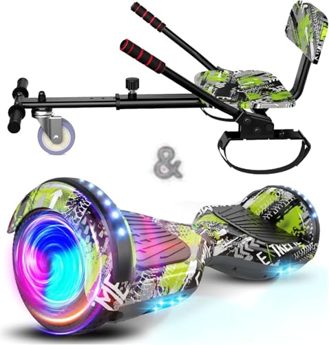 SISIGAD Hoverboard with Seat Attachment - Go Kart Conversion Kit - 6.5 Wheels Kids Hover Board with Bluetooth Speaker Lights Electric Self Balancing Scooter for Girls Boys Gift