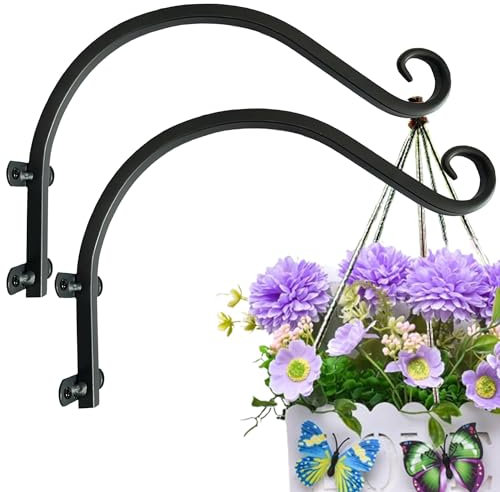 ZEECER 2 Pcs Hanging Basket Brackets, 12-Inch Iron Plant Hanger, Decorative Curved Up Plant Hanger Bracket Wall Hooks for Hanging Plants Fence Lantern Bird Feeders Flower Pot