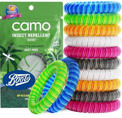 Bracelet anti-moustiques CAMO Max Strength, 12 bracelets anti-moustiques, adapté aux enfants, étanche, emballage refermable, 250 heures de protection (multicolore)