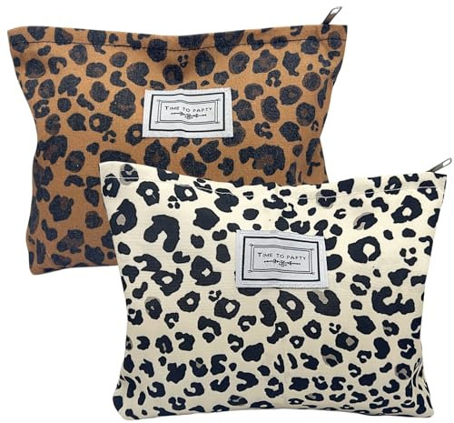 KEYRI 2 Pièces Trousse de Toilette Léopard Voyage Multifonction et Filles Toile Sac Portables Sacs de Personnalisés Sac à Pinceaux Femme Maquillage Cosmétique à Glissière (Léopard)