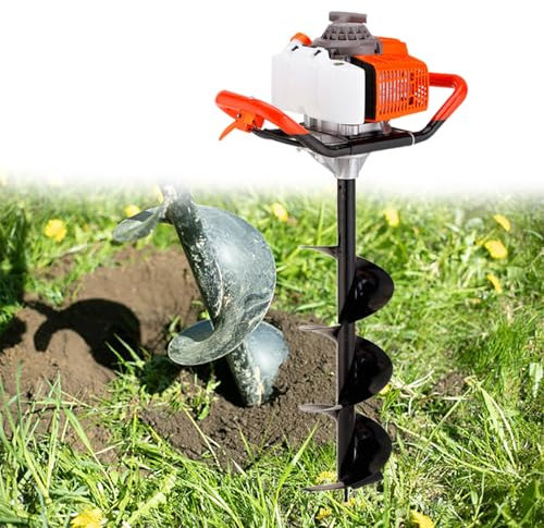 GESAIDES Tarière 52 CC, Moteur à Essence 2 Temps, avec Forets à Tarière, pour Plantations de Jardin et de Ferme,10cm(4in)