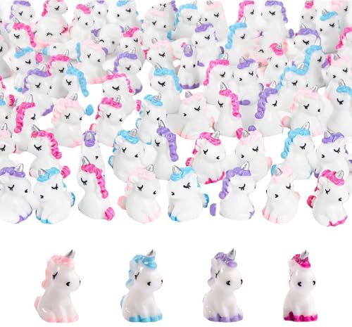 Kotkiddy 48 Stück Mini Harz Einhorn, Miniatur Einhorn Figürchen zum Verstecken Garten Landschaft Aquarium Puppenhaus Geburtstagsparty Zimmer Handarbeiten Deko