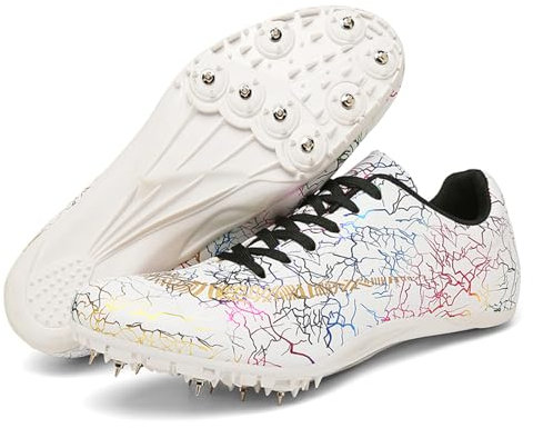 sekiueo Zapatillas De Atletismo Hombre Zapatillas con Clavos Zapatillas De Carrera para Niños Y Niñas Zapatillas Profesionales para Saltos Y Sprint,Blanca,35 EU