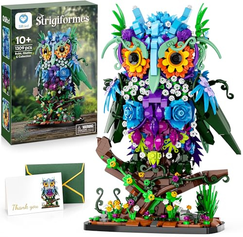 Sillbird Eulen Bauspielzeug Blumen Botanicals Dekorative Sets | Kreative Weihnachts- und Geburtstagsgeschenke für Erwachsene, 1309 Stücke Grün
