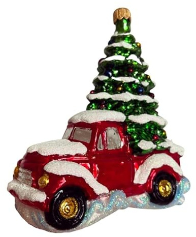 Glas Christbaumschmuck mundgeblasen handbemalt in Europa | Weihnachtsbaum Anhänger für Weihnachten | Christbaumanhänger | Weihnachtsbaumschmuck (Schneebedecktes Auto)