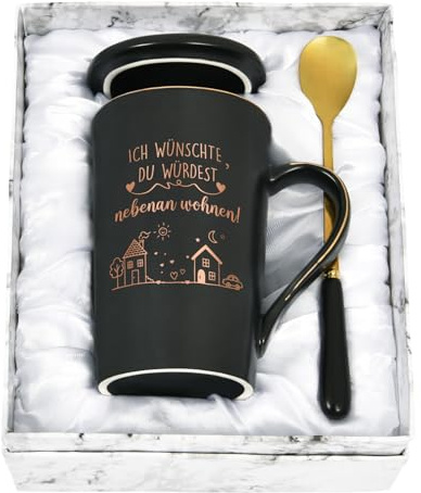 Joymaking Tasse Freundin Geschenke mit Spruch - Ich wünschte, du würdest nebenan wohnen - beste Freundin Geschenke Freundschaft Geschenkidee, 400ML Schwarz
