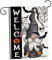 Licsaliwe Bandera de jardín de Halloween, Bandera de jardín de Bienvenida, Sprooky Skull Spider Web GNOME, Banderas de césped Vertical de Doble Cara para decoración exterior/12 x 18 Pulgadas