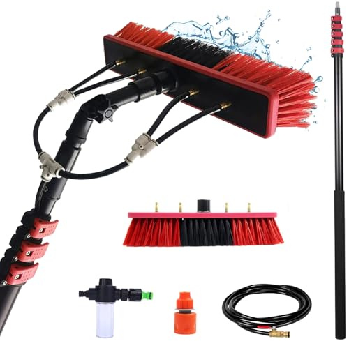 Telescopic Window Cleaning Brush 3.6-12m Aluminium Hydrocleaner with Soap Dispenser Ideal for Solar Panels Roofs and Cars – 55cm Brush 10.8M Pole Efficient Cleaning Gear