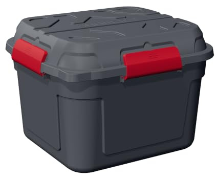 Sunware Q-line Wasserdichte Aufbewahrungsbox 90L - 60,1x53,1x42,5cm - Kunststoffbox mit Dichtung, abschließbar und stapelbar - Anthrazit/Rot