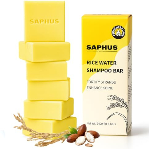 6Pcs Shampoo Bars for Hair (8.46oz), Natural Rice Water Solid Shampoo Soap, Sulphate Free, Travel Size, Plastic Free (Yellow)
