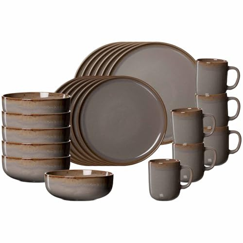 Ritzenhoff & Breker Malaga Kombiservice 24-teilig, Steingut-Geschirrset im minimalistischen Stil, Spülmaschinen- & Mikrowellenfest, Grau