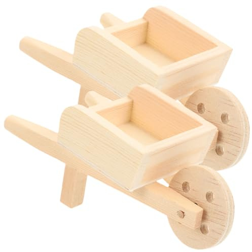 CORHAD 2 Pcs Miniature Wooden Wheelbarrows Dollhouse Accessories for Garden Micro Landscape Decoration Model Toy Set
