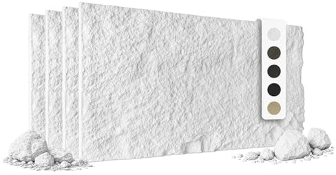 HEXIM Steinoptik Felsen Platten 4 Stück 120x60cm PU Wandverkleidung 2,92 m² 3D Paneele Bruchstein Stone Dekor Wandpaneele Wanddeko Steinplatte Felswand Wohnzimmer Innenwand weiß (A002-01 White)