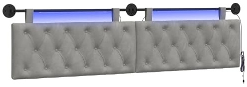 vidaXL Hängendes Kopfteil Mit LED Licht Hellgrau Samt, Modernes Schlafzimmer, Wandkopfteil, aus Samt, Platzsparend, dekorative Rückenlehne, weich anzufassen