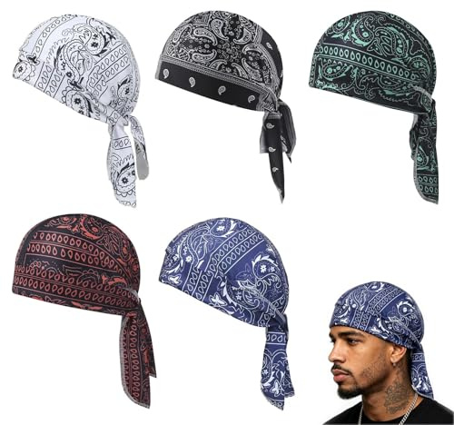 Generisch 5 Stück kühlendes Kopftuch Bandana, elastische Passform 55-60cm, schnelltrocknend und atmungsaktiv, praktisches Helm-Innenfutter, vielseitiger Kopfwickel für Sommer, Sport, Laufen, Reiten