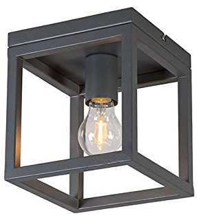 Qazqa - Modern IndustrieDeckenleuchte I Deckenlampe I Lampe I Leuchte anthrazit - Cage 1 I Wohnzimmer I Schlafzimmer - Stahl Quadratisch - LED geeignet E27