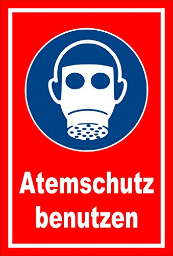 Melis-Folienwerkstatt Schild - Gebots-Zeichen - Atem-Schutz benutzen - entspr. DIN ISO 7010 / ASR A1.3 – 30x20cm | stabile 3mm Starke Aluminiumverbundplatte – S00361-034-D +++ in 20 Varianten