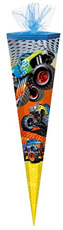 Schultüte mit silbergefärbter Gravur / Zuckertüte / 85cm / eckig / Monster Truck