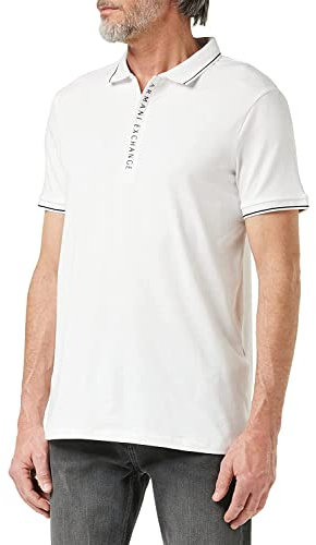 Armani Exchange Men's Hidden Buttons, Stretch Cotton Polo Shirt, White (White 1100), Small
