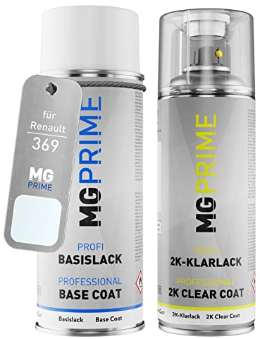MG PRIME Peinture voiture kit bombe aérosol 2C aérosol pour Renault 369 Blanc Glacier/Arktis-Weiss de couche de base vernis 2 composants