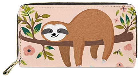chaqlin Reißverschluss Verschluss Leder Lange Brieftasche Nette Faultier Geldbörse Münzen Bargeld Kreditkartenhalterin Damen Mädchen Schlanke Clutch Bag Organizer Faultier Geschenke…
