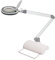 Lumeno 8213GR LED Lupenleuchte Arbeitsplatzleuchte Kosmetiklampe, einstellbare Helligkeitsstufen, kristallklare 127 mm Glaslinse, Lesehilfe/Lupe, 3 Dioptrien mit Tischfuß