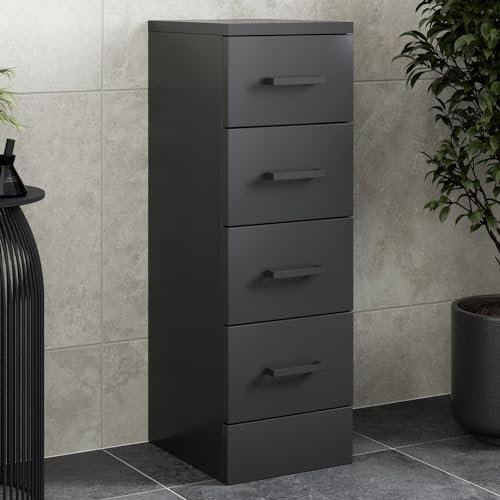 Affine® 250mm Bathroom Drawer Unit Bathroom Storage Cabinet Cupboard Freestanding, 4 Drawers, Soft Close Drawers, Matt Black