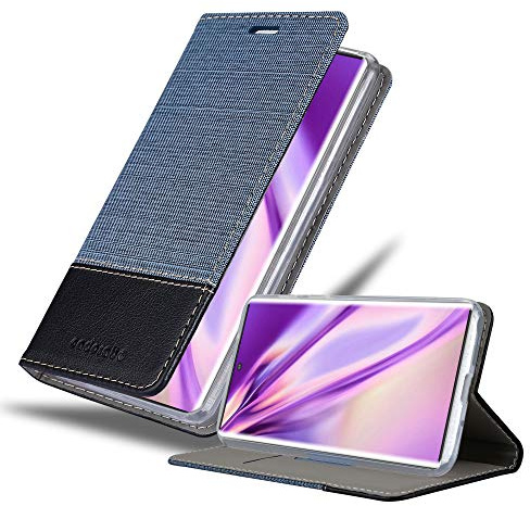 Cadorabo Hülle kompatibel mit Samsung Galaxy Note 10 Plus aus Jeans und Kunst Leder Flip Klappbare Magnetische [Standfunktion] [Kartenfächern] Cover Hülle für Galaxy Note 10 Plus Tasche in Blau