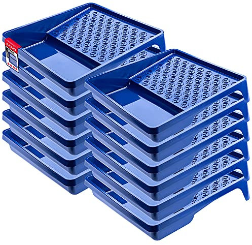 KADAX 12x Farbwanne, Lackierwanne, Farbschale aus Kunststoff, Maler Lackierschale mit handlichem Griff, große Lackschale, leichtes Malerzubehör, Lackwanne, Malerbedarf (12, blau)